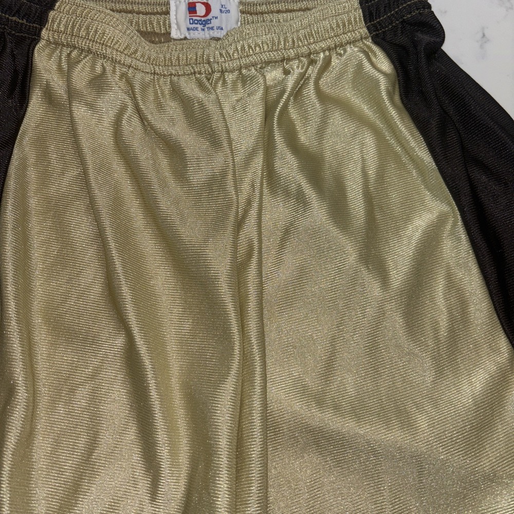VTG 80s Dodger USA Dazzle Basketball Shorts Wake Forest Youth XL18/20 Gold Black - Picture 5 of 8